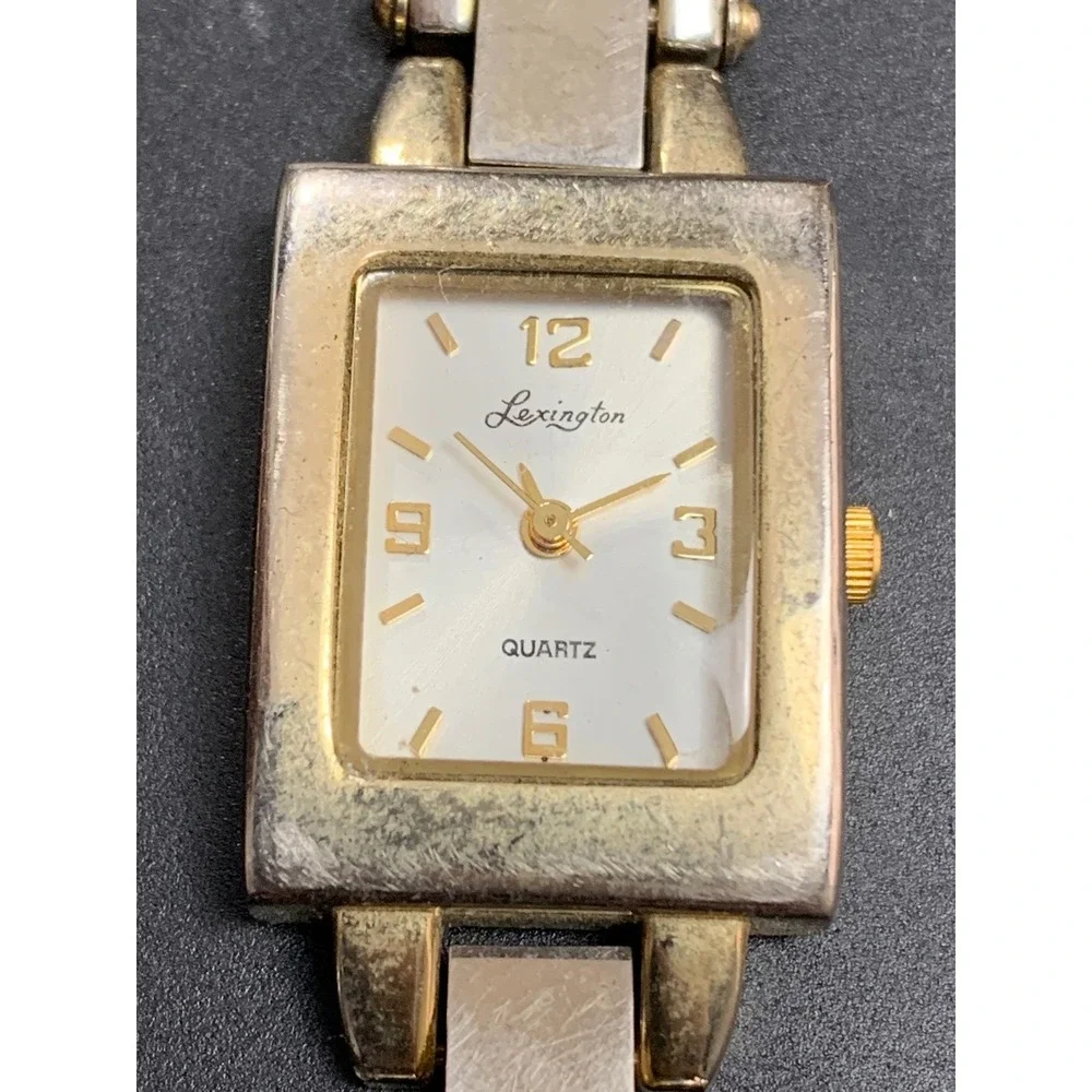 Lexington Quartz Watch Womens Gold Silver Tone Rectangle Face Mesh Band 60840